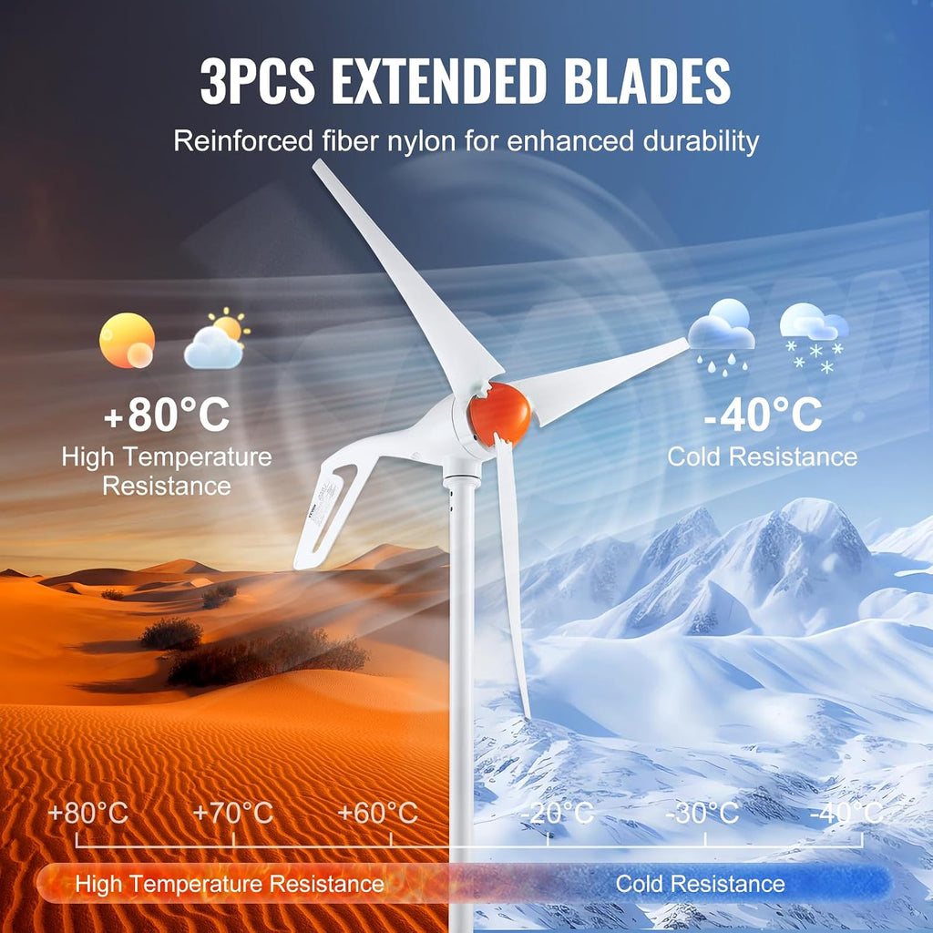 VEVOR 12V-500W Wind Turbine Generator Kit with Anemometer, 3-Blade Wind Power Generator, MPPT Controller & Adjustable Windward Direction, Suitable for Home, RVs, Boats, Farm