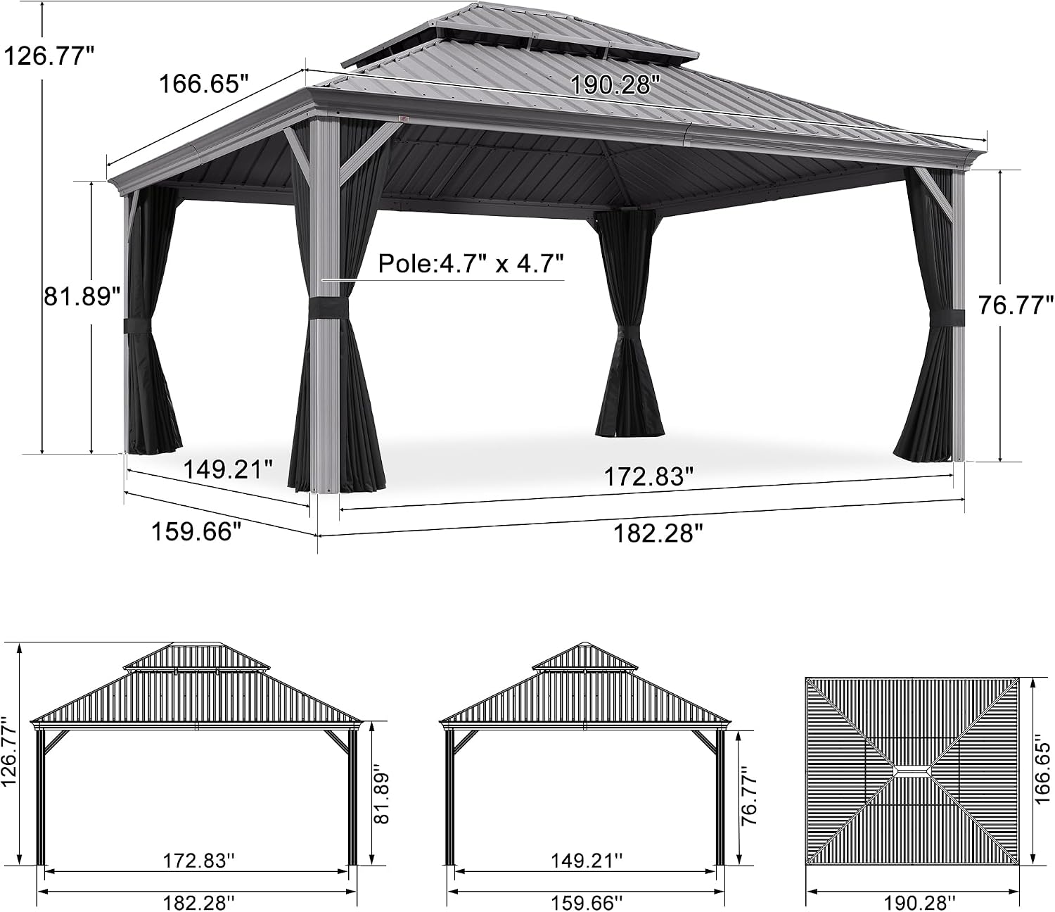 PURPLE LEAF 14' x 16' Hardtop Aluminum Gazebo with Double Metal Roof Heavy Duty Permanent Gazebo for Patio Deck Lawn Garden All Weather Outdoor Pavilion Gazebos, Light Grey
