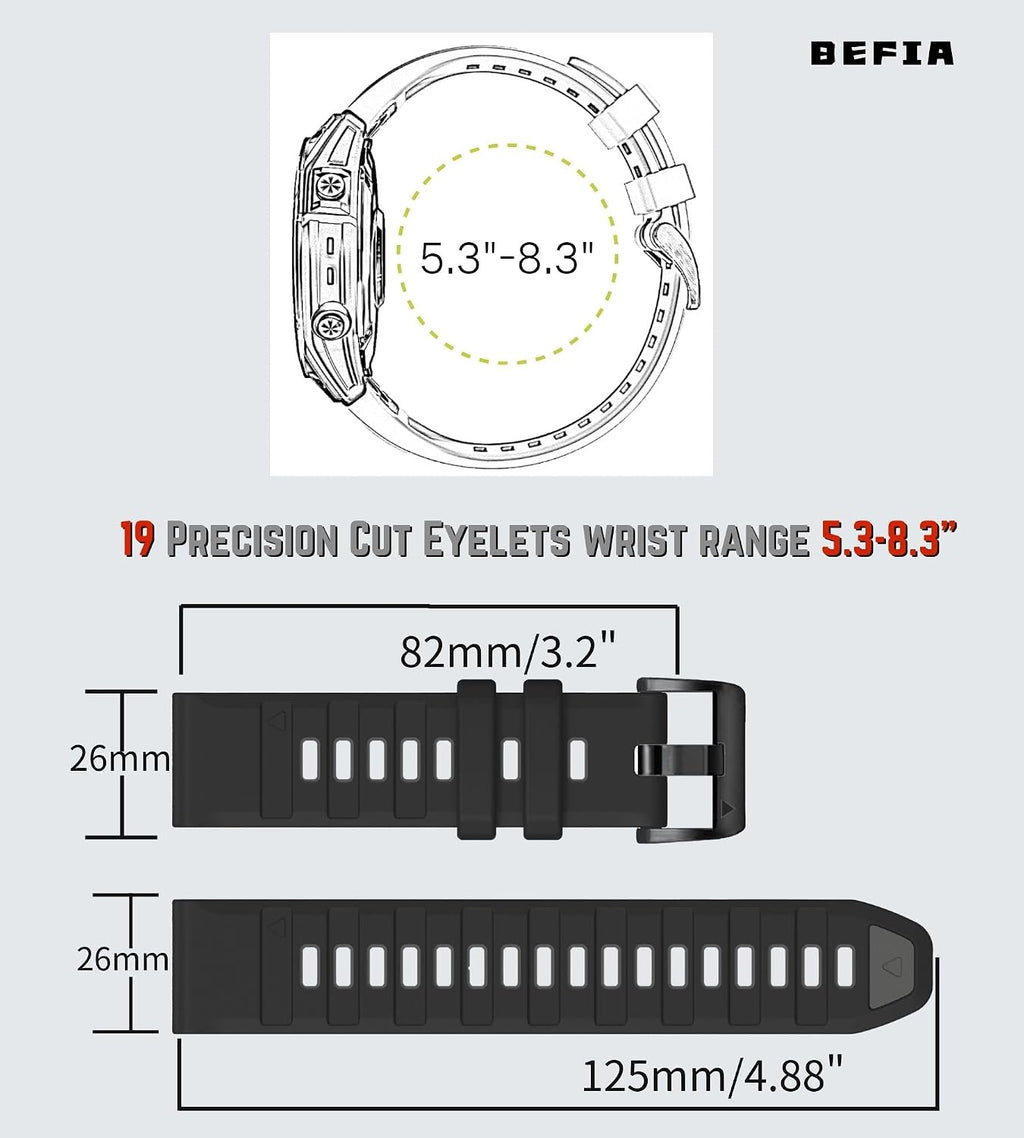 26mm Watch Band for Garmin Fenix 8 51mm 5x 6x pro 7x pro sapphire solar, quickfit 26 watch bands for Garmin enduro tactix delta rubber