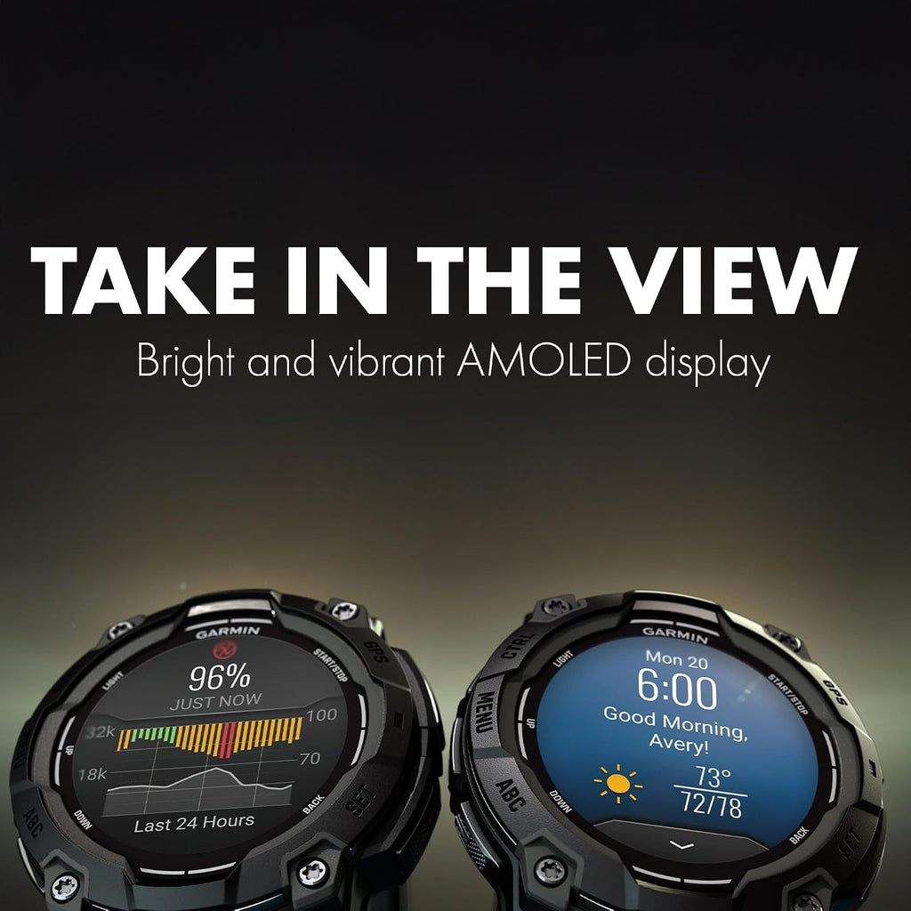 Garmin Instinct 3 Rugged GPS Smartwatch, 50 mm AMOLED Display, Multi-Band GPS with SatIQ, Built-in Flashlight, 24 Days Battery Life, Outdoor Sports and Navigation Feature Supernova Collection Watch