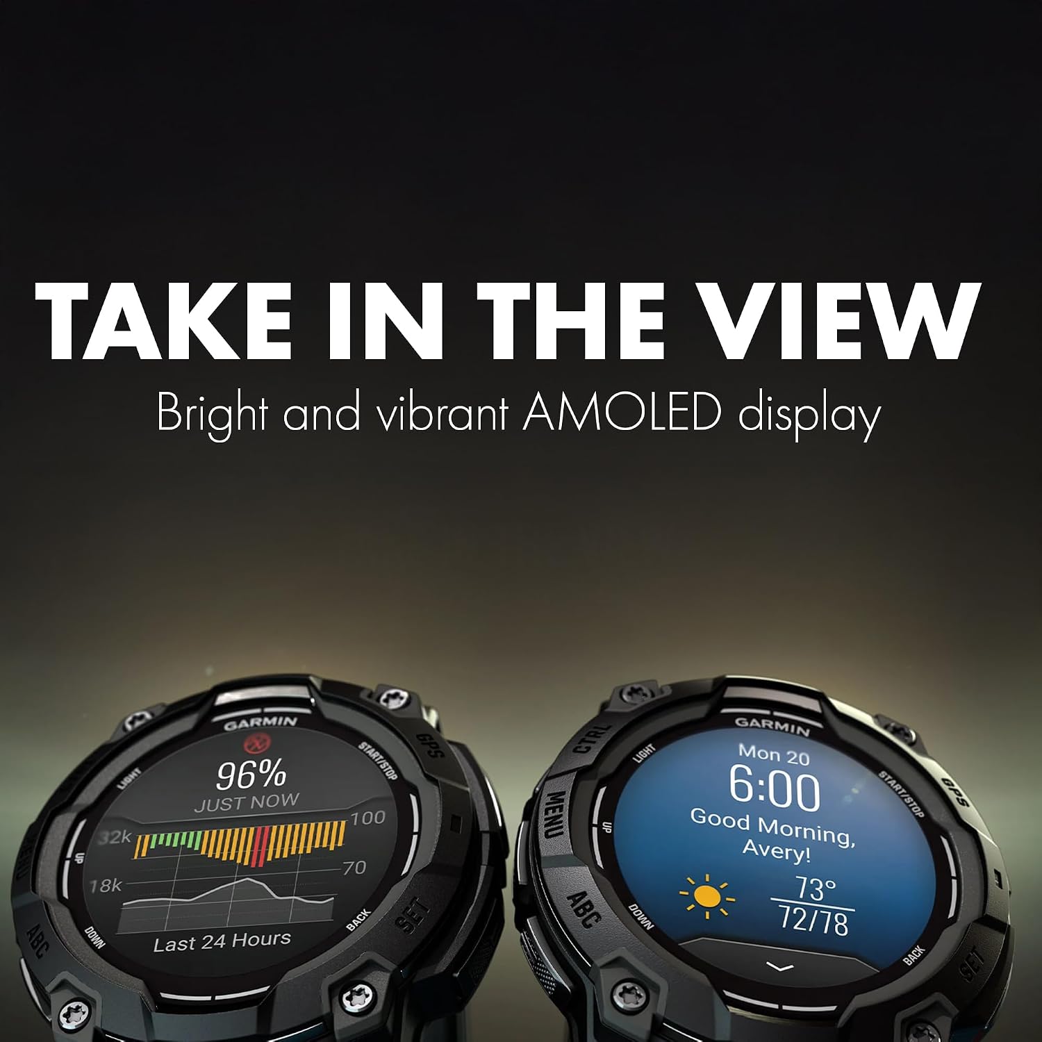 Garmin Instinct 3 Rugged GPS Smartwatch, 50 mm AMOLED Display, Multi-Band GPS with SatIQ, Built-in Flashlight, 24 Days Battery Life, Outdoor Sports and Navigation Feature Supernova Collection Watch
