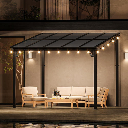 10' x 10' Gazebo for Patio, Gazebo Pergola with Sloped Roof, Large Wall-Mounted Heavy Duty Awnings, for Backyard, Deck, Patio