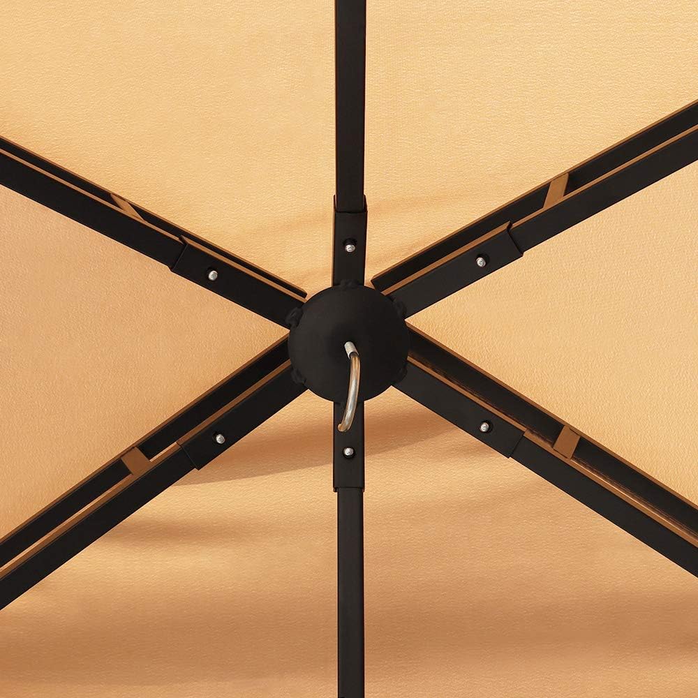 8'x5' Grill Steel Hardtop Patio Barbecue Gazebo with Shelving Double Tiered Outdoor BBQ Gazebo Canopy Roof Steel Frame with Storage Shelves Hanging Rails Hooks Tan