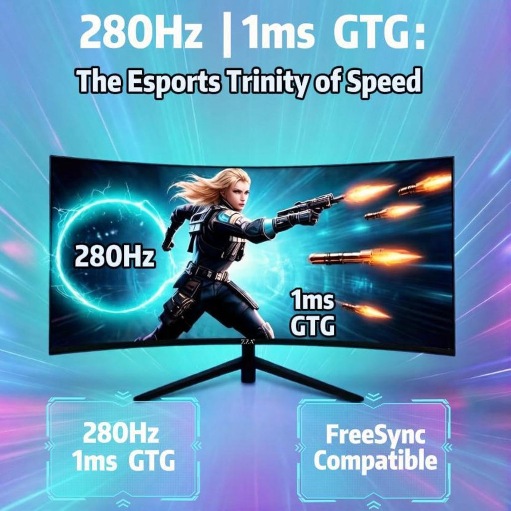 ZZA 27 Inch Curved 280Hz Gaming Monitor, 1800R Curved Computer Gaming Monitor FHD 1080P, 4000:1, 120% sRGB, 1Ms GTG|FreeSync|HDR|Low Blue Light|HDMI DP| VESA Support 100x100mm(No Speakers)