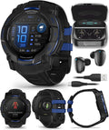 Garmin Instinct 3 Rugged Outdoor GPS Smartwatch - 50 mm AMOLED, Supernova Collection, Limited Edition, Health & Fitness Tracking, Built-in Flashlight, Black/Bolt Blue w/Wearable4U Black EarBuds Bundle