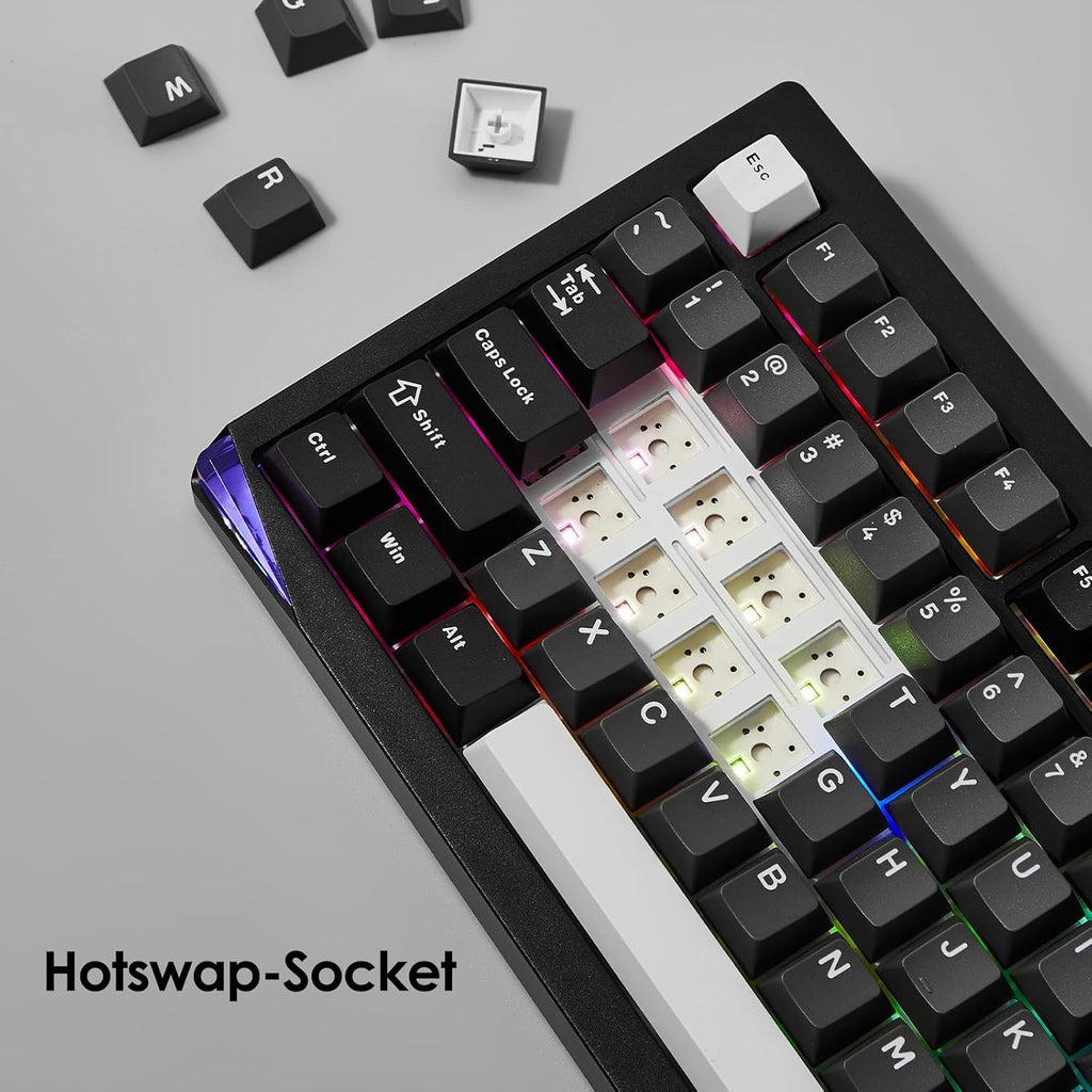 Akko Gem 02 QMK/VIA Aluminum Mechanical Keyboard Tri-Mode RGB Hot-swappable Wireless Gaming Keyboard, Black and Silver, Pre-lubed Mirror Switch