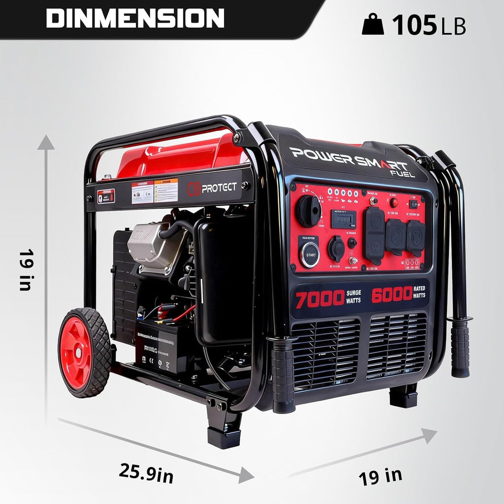 PowerSmart 7000-Watt Open Frame Inverter Generator, Electric Start Portable Generator for Home Backup & RV Camping - Gas Powered, 120V/240V Dual Voltage, Clean Power for Sensitive Electronics