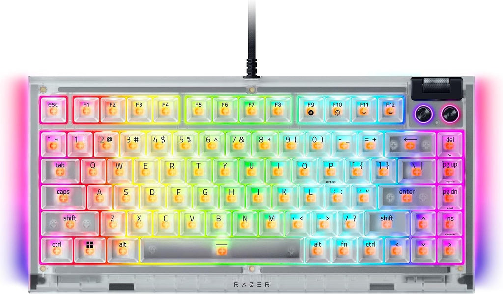 Razer BlackWidow V4 75% Mechanical Gaming Keyboard: Hot-Swappable Design - Compact & Durable - Orange Tactile Switches - Chroma RGB - MF Roller & Media Keys - Comfortable Wrist Rest - Phantom White