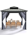 GarveeLife Hardtop Gazebo 10 ft x10 ft for All Weather, with Double Metal Roof, Aluminum Alloy Frame, Net, and Curtain, Permanent Building for Patio, Deck, Backyard, Lawn, and Garden