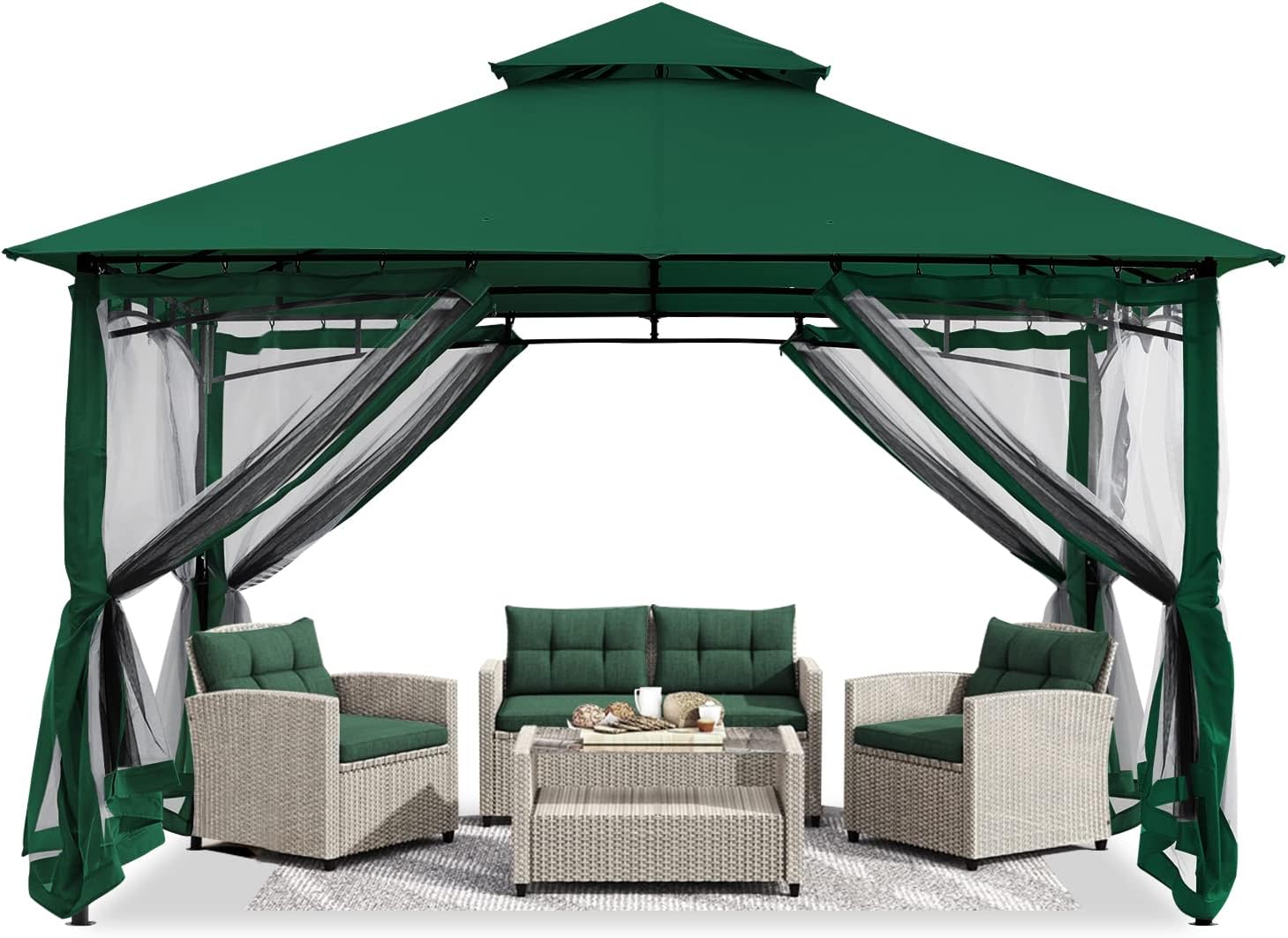 ABCCANOPY Gazebos for Patios 10x12 - Outdoor Steel Frame Gazebo with Mosquito Netting for Lawn Backyard Garden Deck (Forest Green)