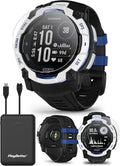 PlayBetter Garmin Instinct 3 Solar (Whitestone/Bolt Blue, 50mm) Rugged Outdoor GPS Smartwatch Bundle - Bolted Construction, Unlimited Battery Life Portable Charger & HD Screen Protectors