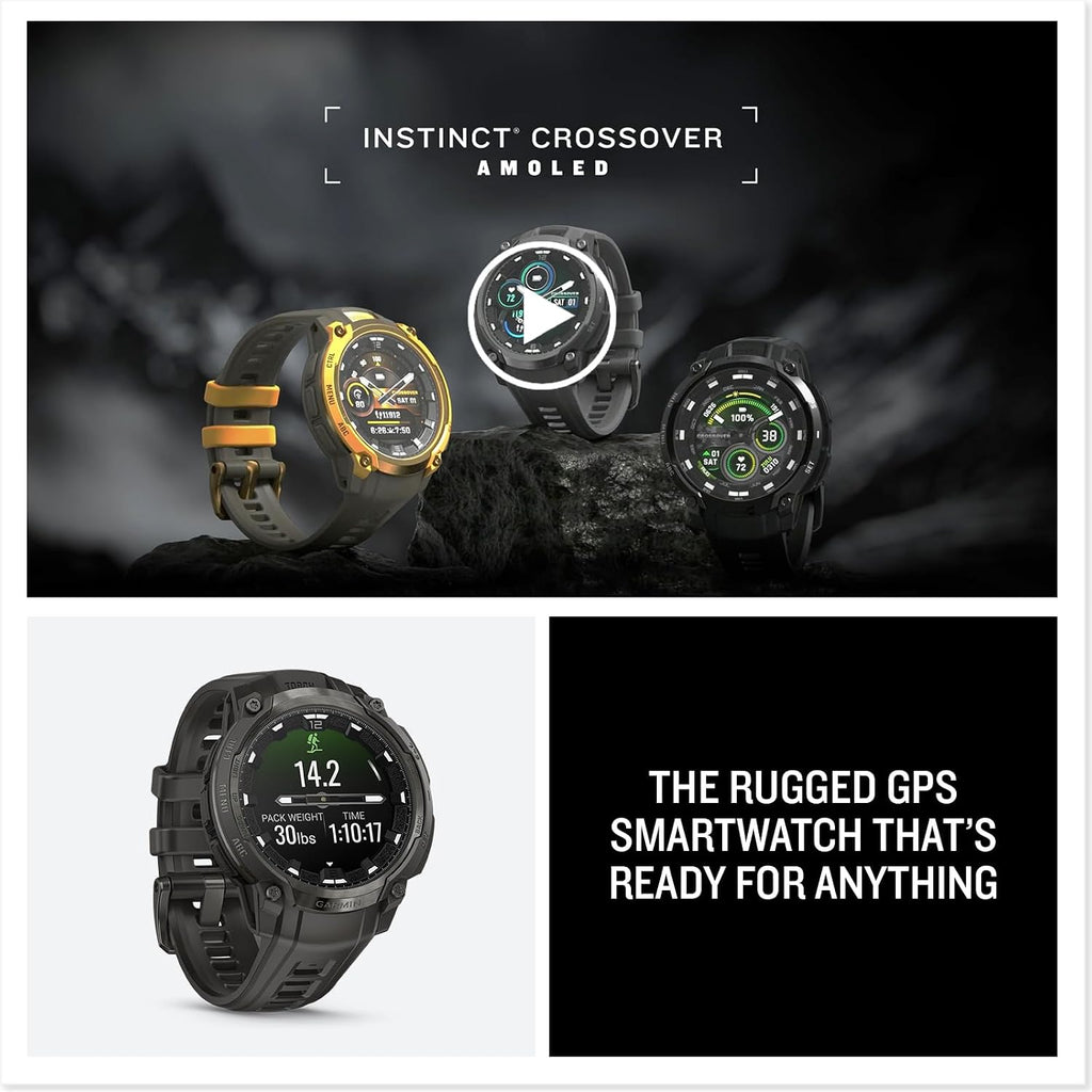 Garmin Instinct Crossover AMOLED, Rugged Hybrid GPS Smartwatch, Analog Watch Hands and Bright Display, Flashlight, Health Tracking | Charcoal, Signature Series Mission-Ready Power Dock