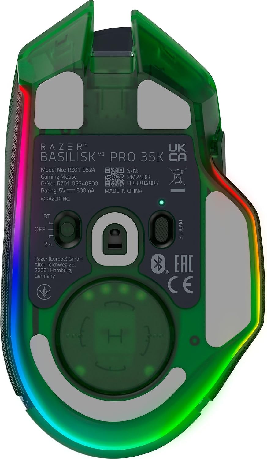 Razer Basilisk V3 Pro 35K Wireless Gaming Mouse: HyperScroll Tilt Wheel - 35K DPI Optical Sensor Gen 2-13 Customizable Controls - RGB - Optical Switches Gen 3 - Up to 140 Hr Battery - Phantom Green