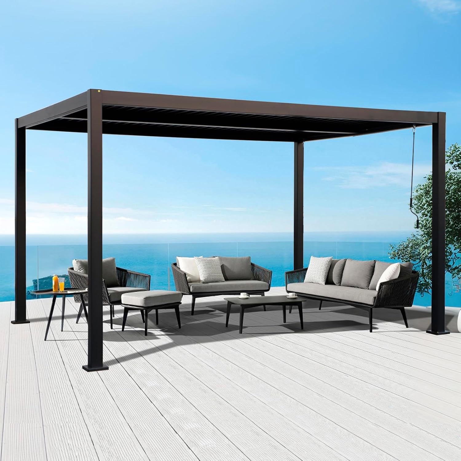 LVUYOYO 10' x 13' Outdoor Louvered Pergola, Metal Aluminum Pergola with Adjustable Roof, Waterproof Gazebo with for Patio, Backyard, Garden, Deck (Black)
