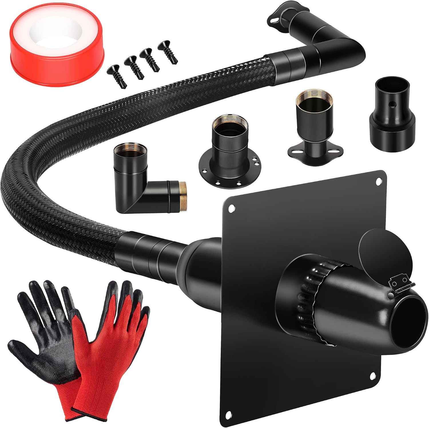 2025 Upgrade Generator Exhaust Extension Silencer Kit with Three Universal Adapters,Threaded Connector,Rain Cap and 90° Elbow–Leakproof, Weatherproof & Flexible Muffler Upgrade for Portable Generators