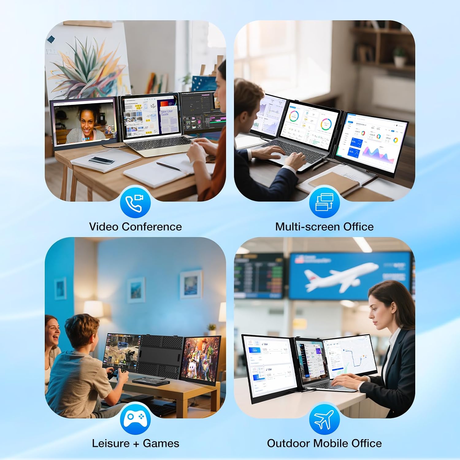 Laptop Screen Extender, Ultra-Thin 15.6' FHD 1200P 16:10 Portable Monitor for Laptop, Lightweight Travel Monitor Extender Plug & Play for 14.2'-17.3' Laptops, Compatible with Wins/Mac/Android/Chrome