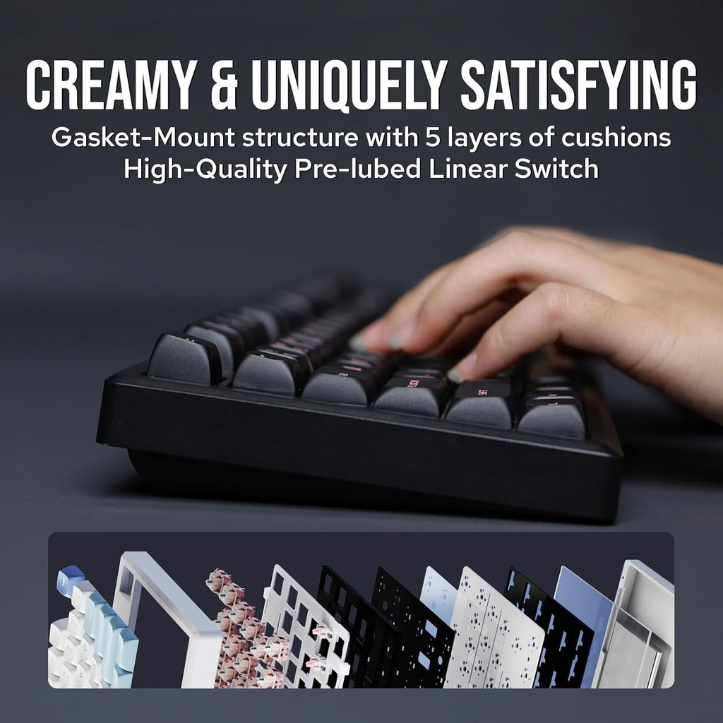 EPOMAKER Galaxy100 QMK/VIA Wireless Gaming Keyboard, Aluminum Shell, BT/2.4Ghz/USB-C, Pre-Lubed Hot-Swappable Linear Switches, NKRO, RGB Backlit (Black, Wisteria Linear Switch)