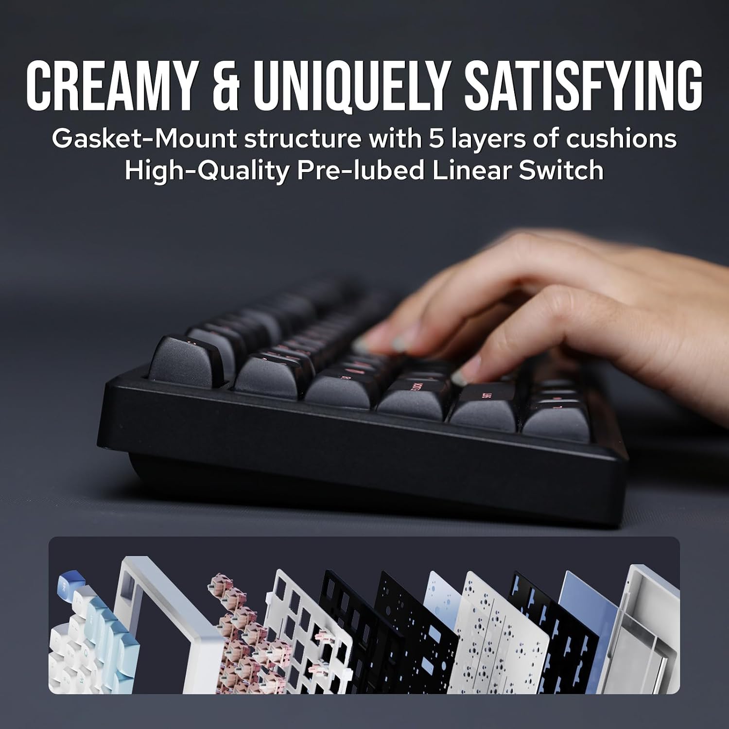 EPOMAKER Galaxy100 QMK/VIA Wireless Gaming Keyboard, Aluminum Shell, BT/2.4Ghz/USB-C, Pre-Lubed Hot-Swappable Linear Switches, NKRO, RGB Backlit (Black, Wisteria Linear Switch)