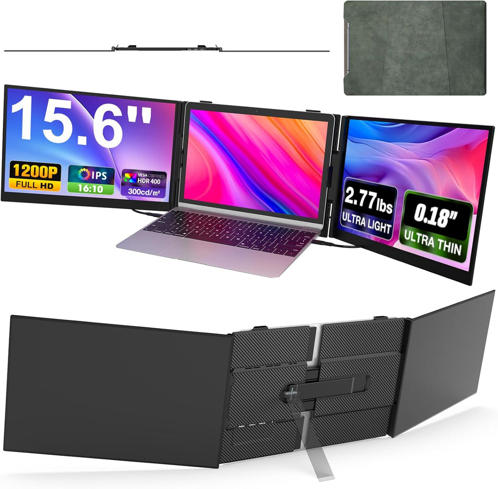 Laptop Screen Extender, Ultra-Thin 15.6' FHD 1200P 16:10 Portable Monitor for Laptop, Lightweight Travel Monitor Extender Plug & Play for 14.2'-17.3' Laptops, Compatible with Wins/Mac/Android/Chrome