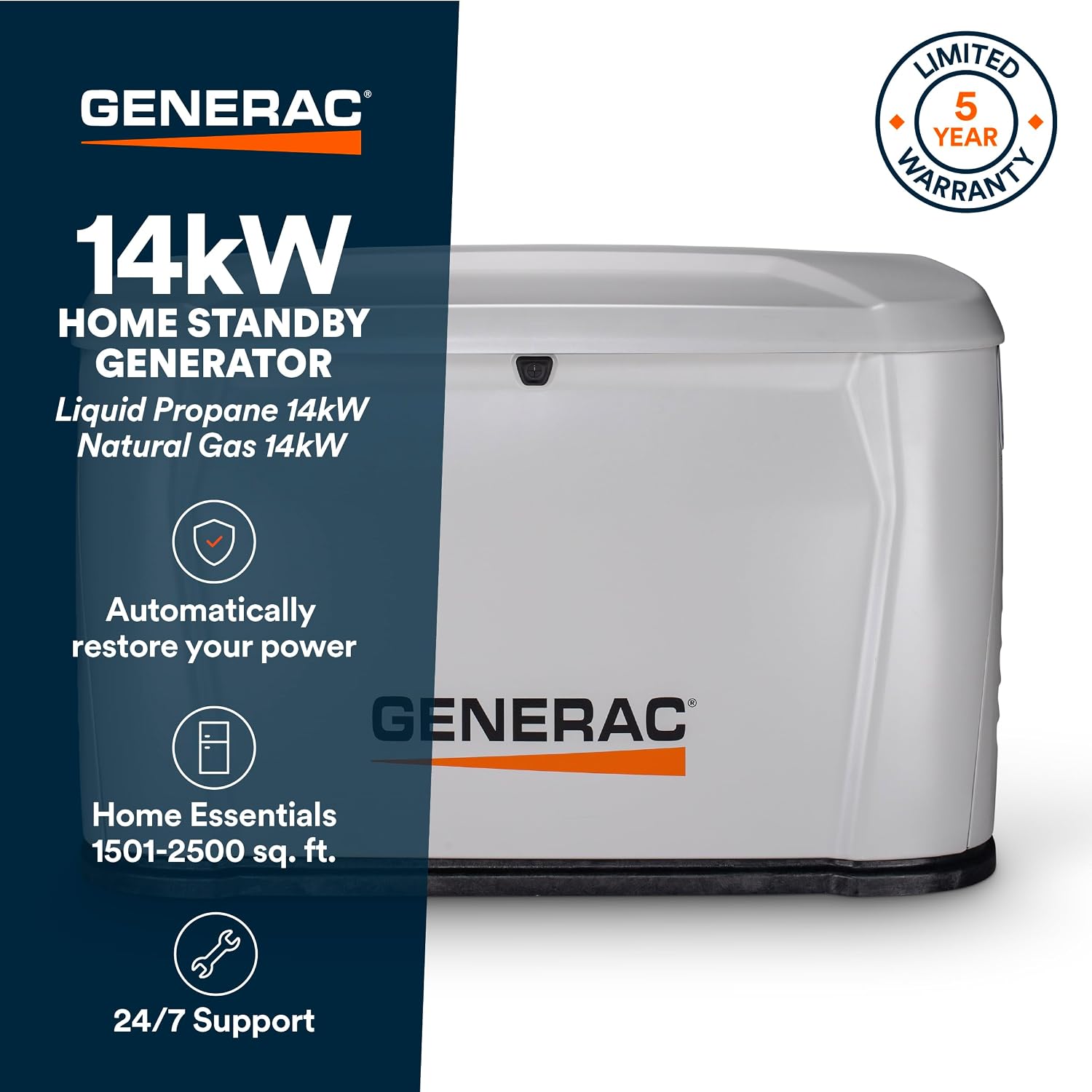 Generac 14kW Home Standby Generator for home use, built-in cellular connectivity, whole house generator for power backup