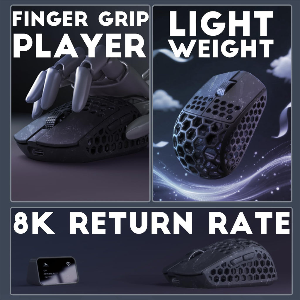 Darmoshark M5Air Mini Fingertip Grasp Gaming Mouse Carbon Fiber,Tri-Mode 8K/Bluetooth Mouse Up to 30000DPI,PAW3950 Optical Sensor Lightweight 31g,5 programmable Button,Computer Mouse for Laptop,PC,Mac
