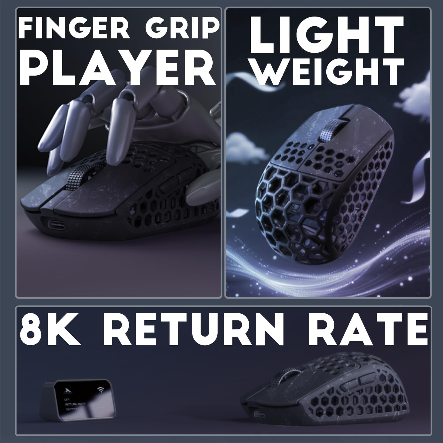 Darmoshark M5Air Mini Fingertip Grasp Gaming Mouse Carbon Fiber,Tri-Mode 8K/Bluetooth Mouse Up to 30000DPI,PAW3950 Optical Sensor Lightweight 31g,5 programmable Button,Computer Mouse for Laptop,PC,Mac
