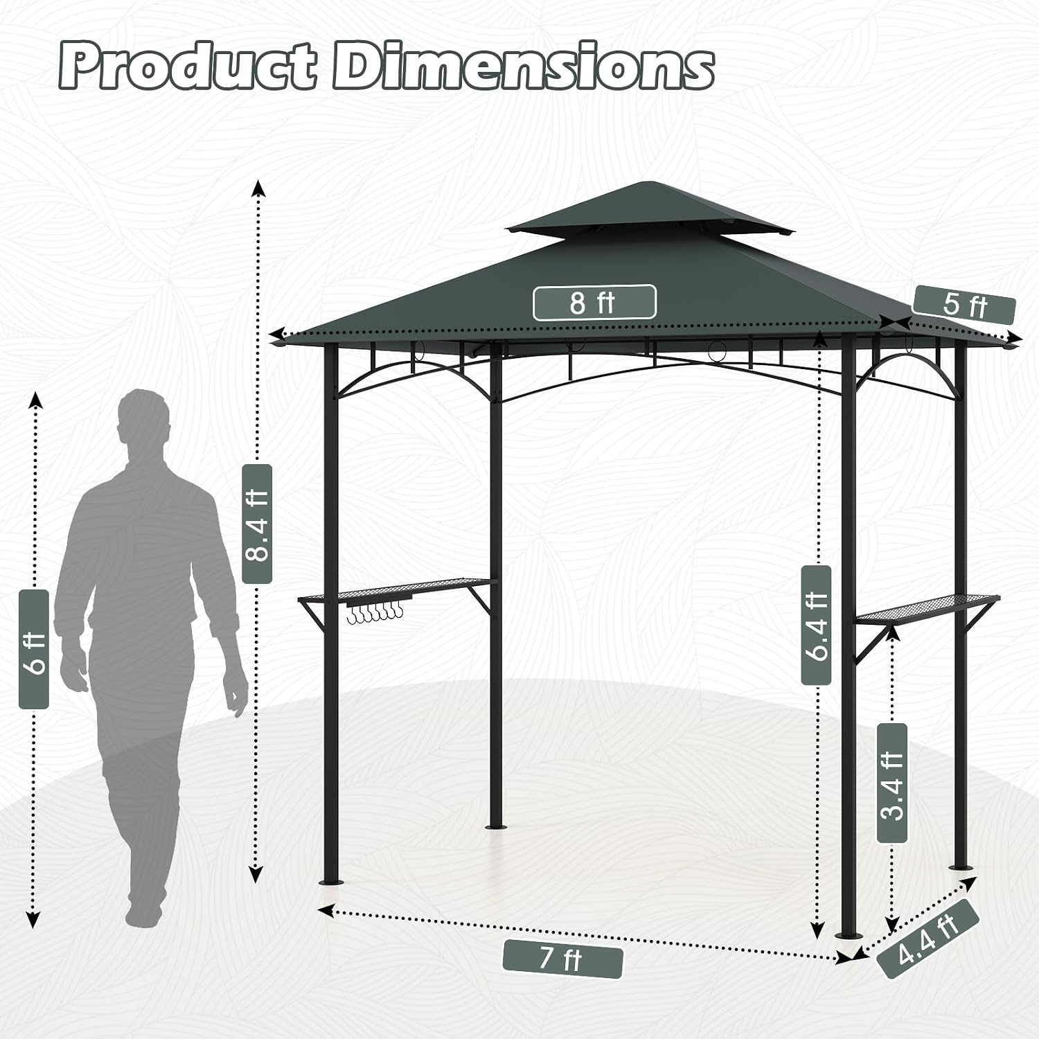 Tangkula 8x5 Ft Grill Gazebo, 2-Tier Barbecue Gazebo with 2 Shelves, 7 Hooks, Metal Frame, Outdoor Grill Canopy for Backyard Garden Poolside (Grey)