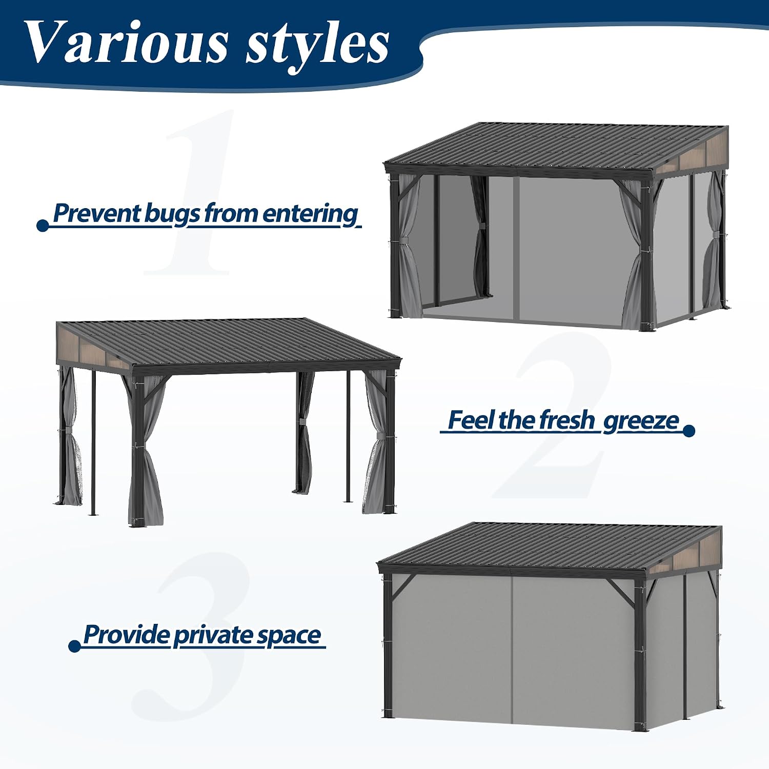 COVERONICS 10' X 12' Outdoor Lean to Gazebo - Wall-Mounted Aluminum Frame Gazebo with Slope Metal Roof, Patio Heavy-Duty Lean to Pergola with Netting & Curtains for Garden, Backyard, Deck