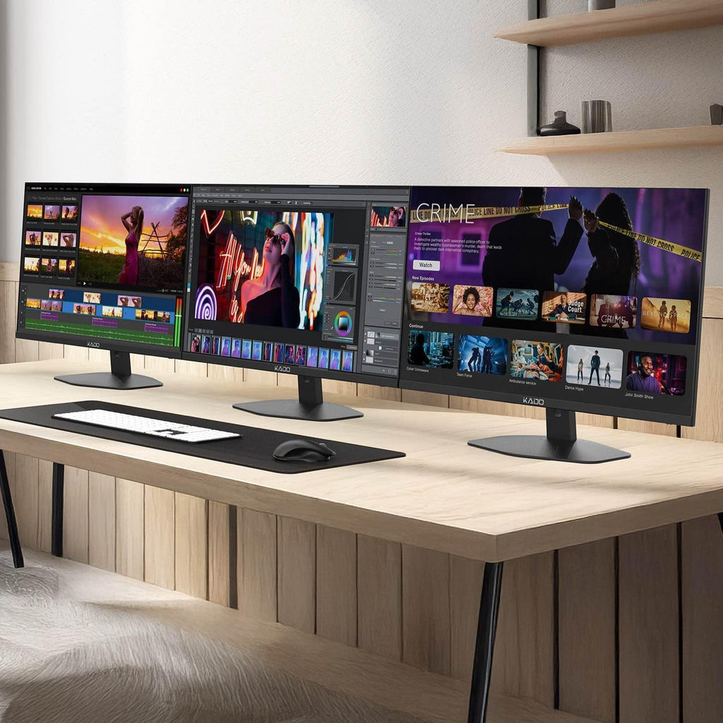 Kado Triple Monitor Setup - 3-Pack 27' 1920x1080 Computer Monitor 75Hz VESA Mount HDMI Office Gaming Hybrid Sim Racing Built-in Speakers (E27X Trio Series)
