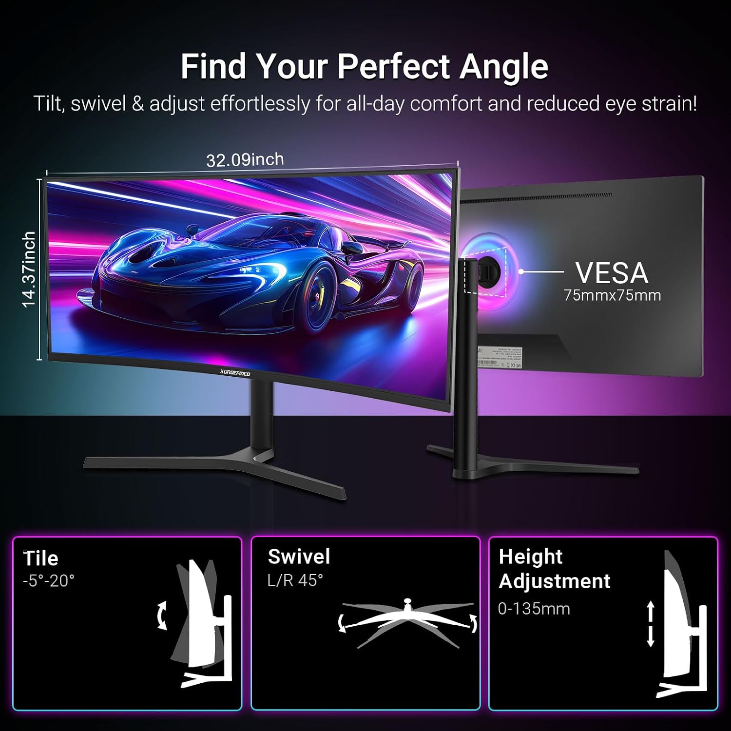 34' Curved Ultrawide Monitor with Speakers, 180Hz WQHD 3440x1440 1500R Wide Gaming Monitors, 4000:1 Contrast, 126% sRGB, HDR10, PIP/PBP, FreeSync, 1ms, Height/Swivel/Tilt Adjustable, HDMI x2, DP x2