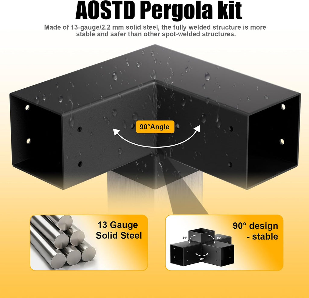 Pergola Kit, Pergola Bracket kit for 4'x 4' (Actual 3.5' X 3.5') Lumber, DIY Pergolas Brackets with 3-Way & 4-Way Corner Bracket, Gazebo Brackets Kits for Gardens, Pergolas, Courtyard (12 pc)