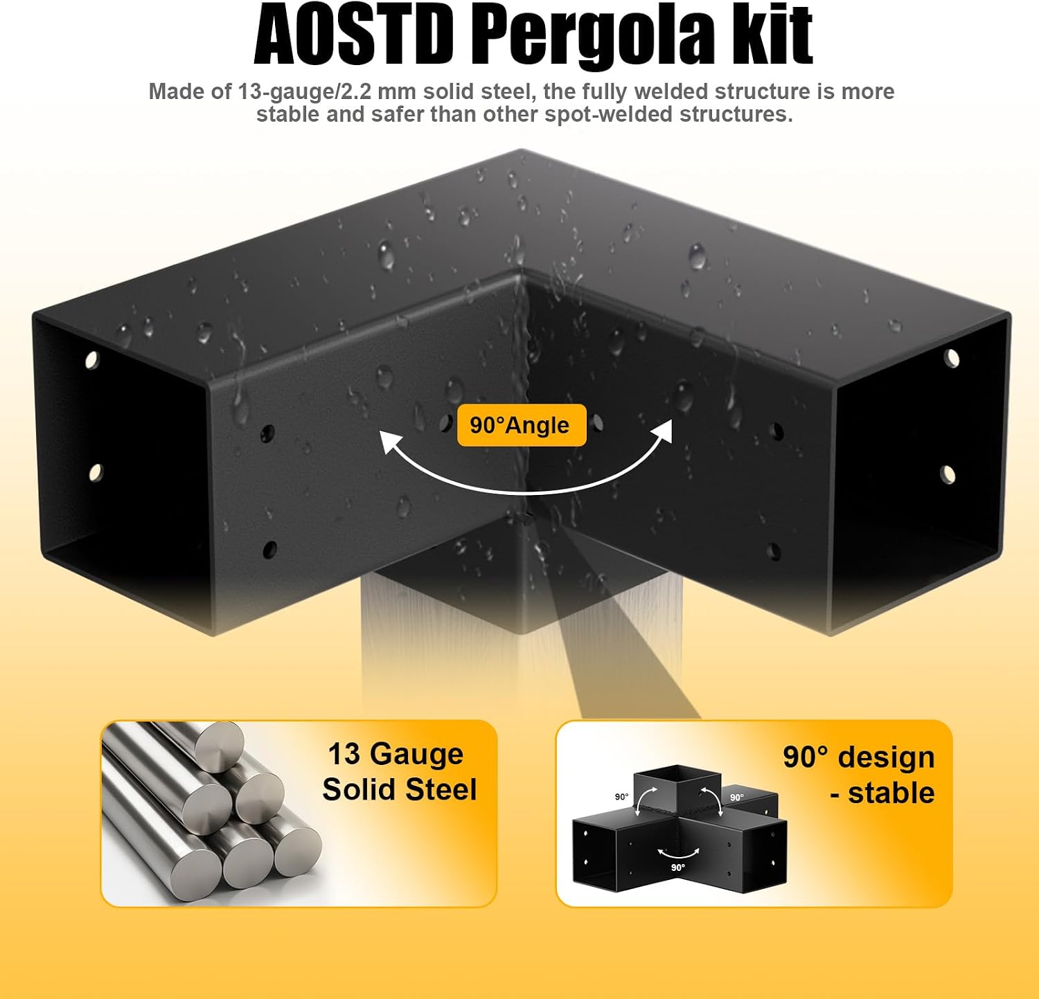 Pergola Kit, Pergola Bracket kit for 4'x 4' (Actual 3.5' X 3.5') Lumber, DIY Pergolas Brackets with 3-Way & 4-Way Corner Bracket, Gazebo Brackets Kits for Gardens, Pergolas, Courtyard (12 pc)
