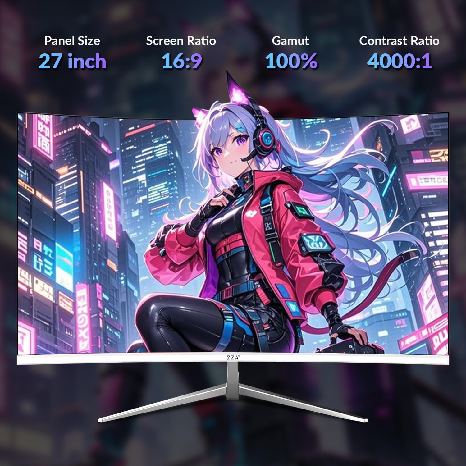 ZZA 27 inch White Gaming Monitor,240-300Hz Curved Monitor,Full HD 1080P Computer Monitor,Eye-Care Display with HDMI,DP,FreeSync,Wall Mountable for Office and Home
