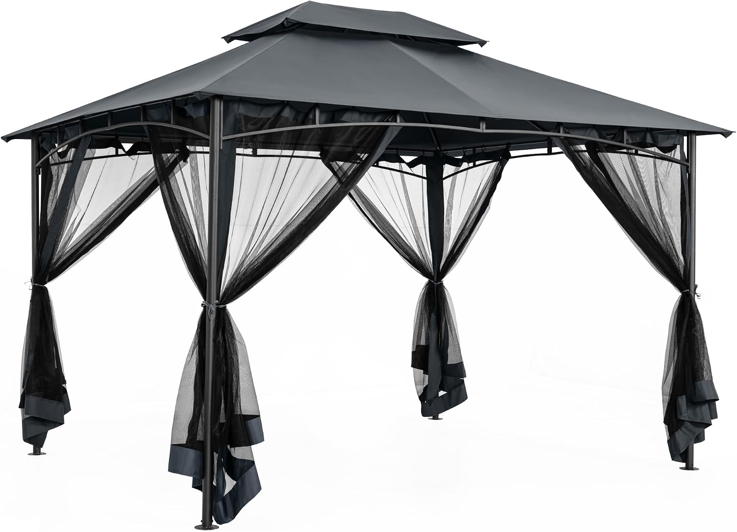 10' X 12' Patio Gazebo with Ventilation Double Roof, Outdoor Gazebo with Removable Mosquito Netting, Easy Up Metal Outdoor Canopy Shelter for Backyard, Garden, Lawn, Grey