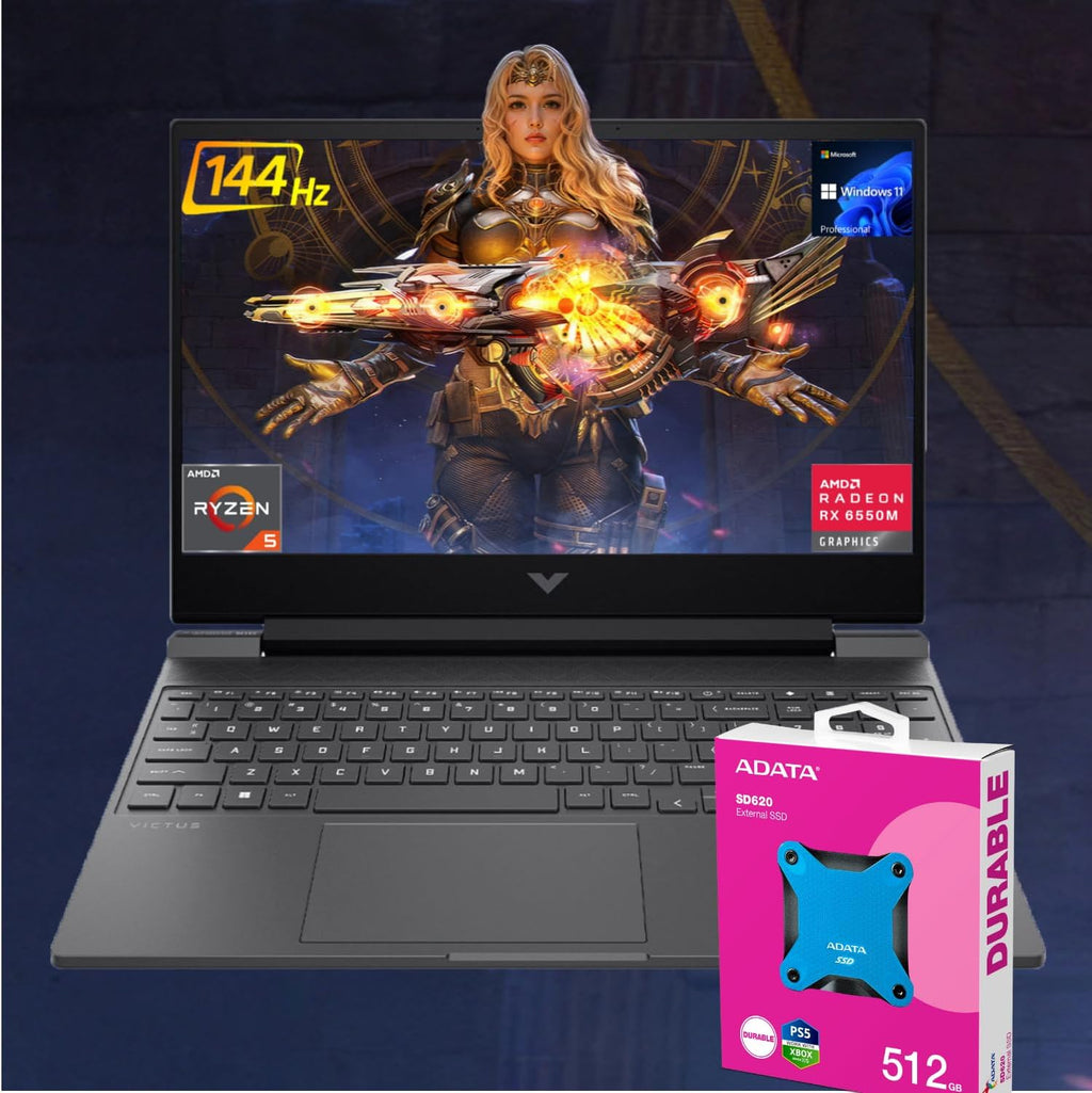 HP Victus 15.6 Ryzen 5 Premium Gaming Laptop, 15.6' FHD 144Hz, Ryzen 5 7535HS (Beats i5-13420H), AMD Radeon RX 6550M (Beats GeForce RTX 3050), 16GB RAM, 1TB SSD, W11P, with 512GB External SSD Bundle