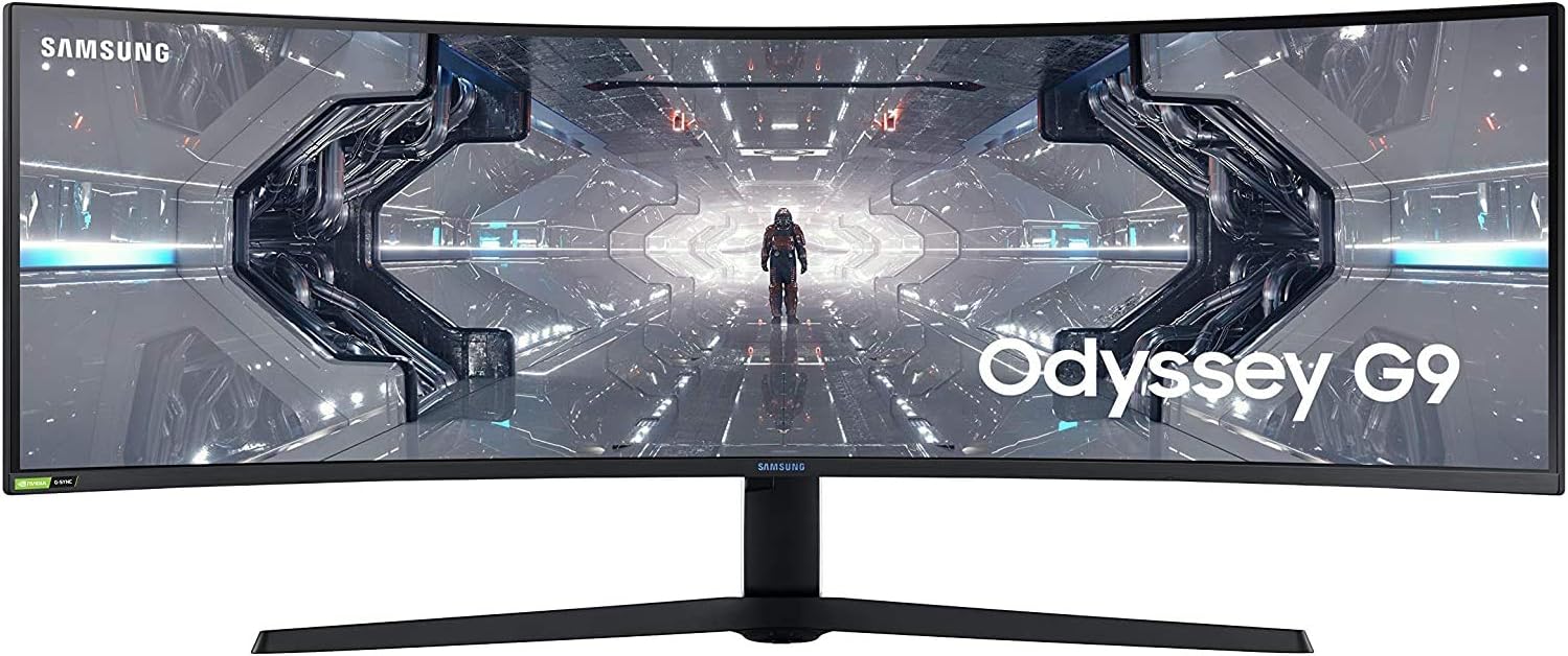 SAMSUNG 49' Odyssey G9 Gaming Monitor, 1000R Curved Screen, QLED, Dual QHD Display, 240Hz, NVIDIA G-SYNC and FreeSync Premium Pro, LC49G95TSSNXZA, Black