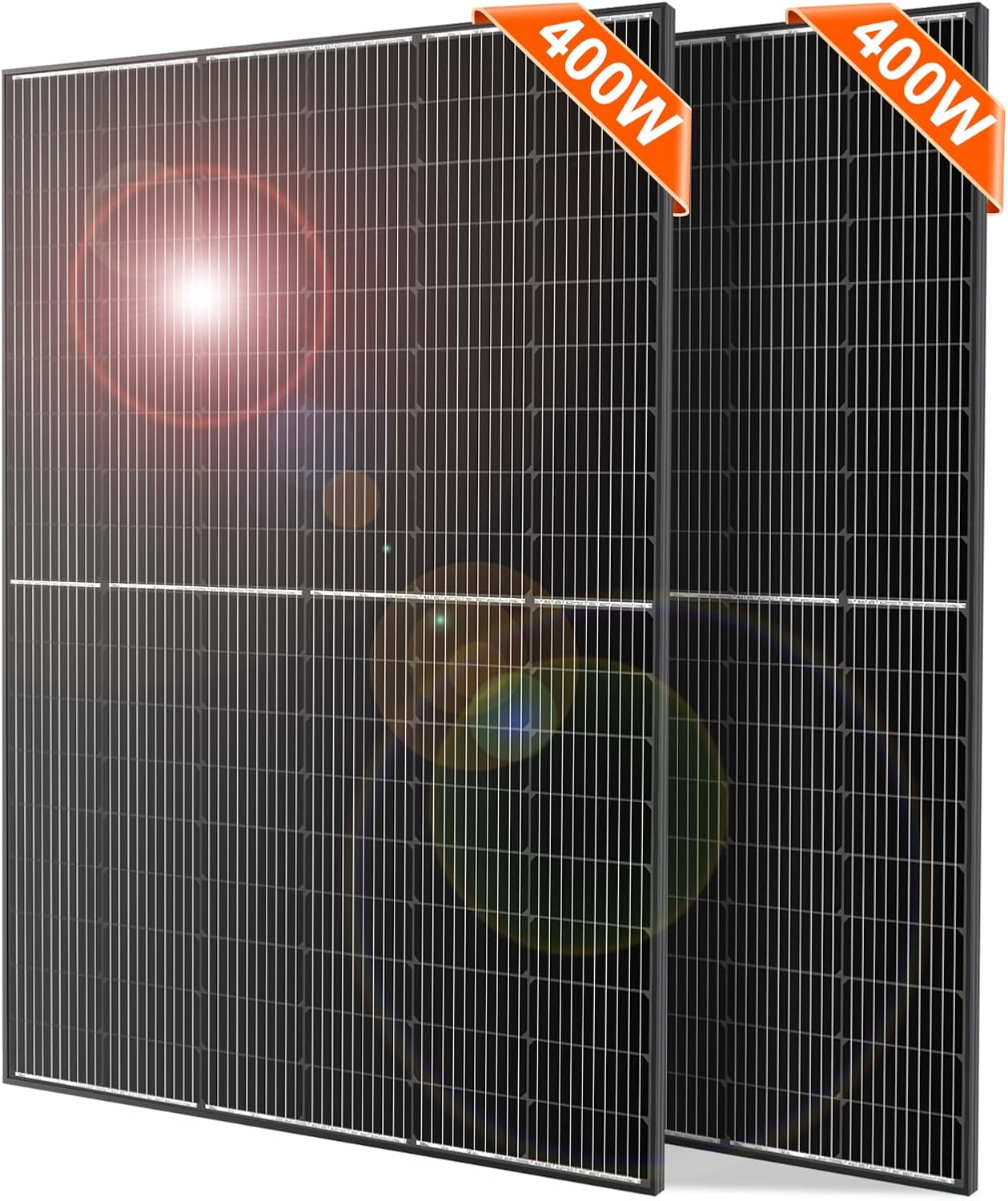 DOKIO 800W (2×400W) 31V Mono Solar Panels - Works for 12/24V Systems, 9.84ft Leads per Panel for Garden/Yard - Home/Backyard Shed or Cabin, Off-Grid Battery Charging