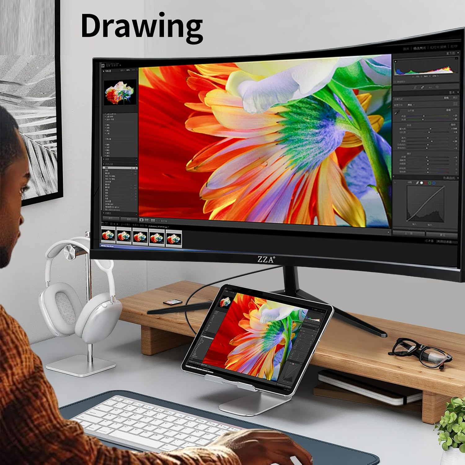 ZZA 32' 4K Curved Gaming Monitor - UHD（3840 * 2160） 60Hz Computer Monitor, Immersive Gaming Experience with Refresh Rate, VA Panel, 3000R and Adptsync Premium | HDR10 | 100% sRGB | 3840x2160