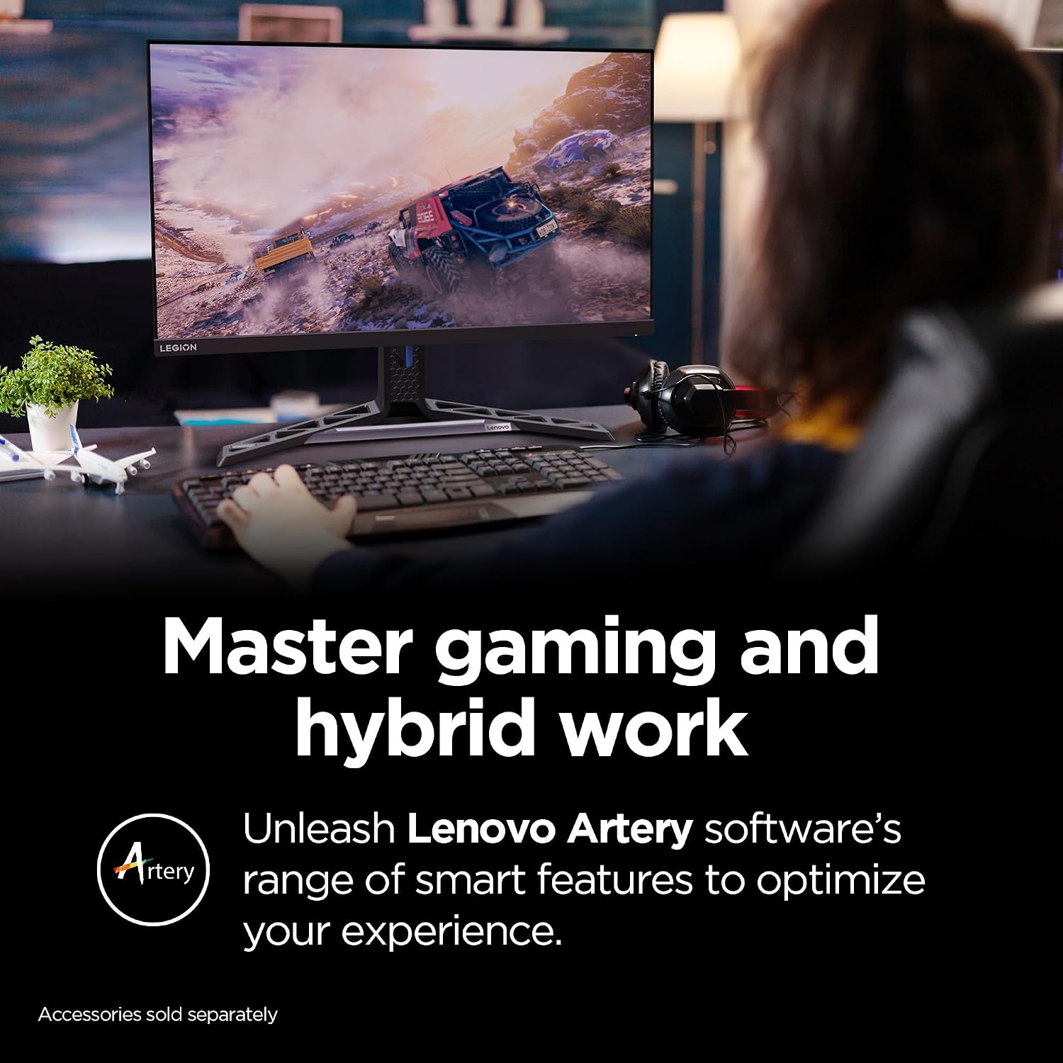 Lenovo Legion Y27h-30 Monitor - Gaming Monitor - 27' QHD Display - Overclocked 180z Refresh Rate - Lenovo Artery Software - AMD FreeSync™ Premium - 0.5ms MPRT - Raven Black NearEdgeless Design