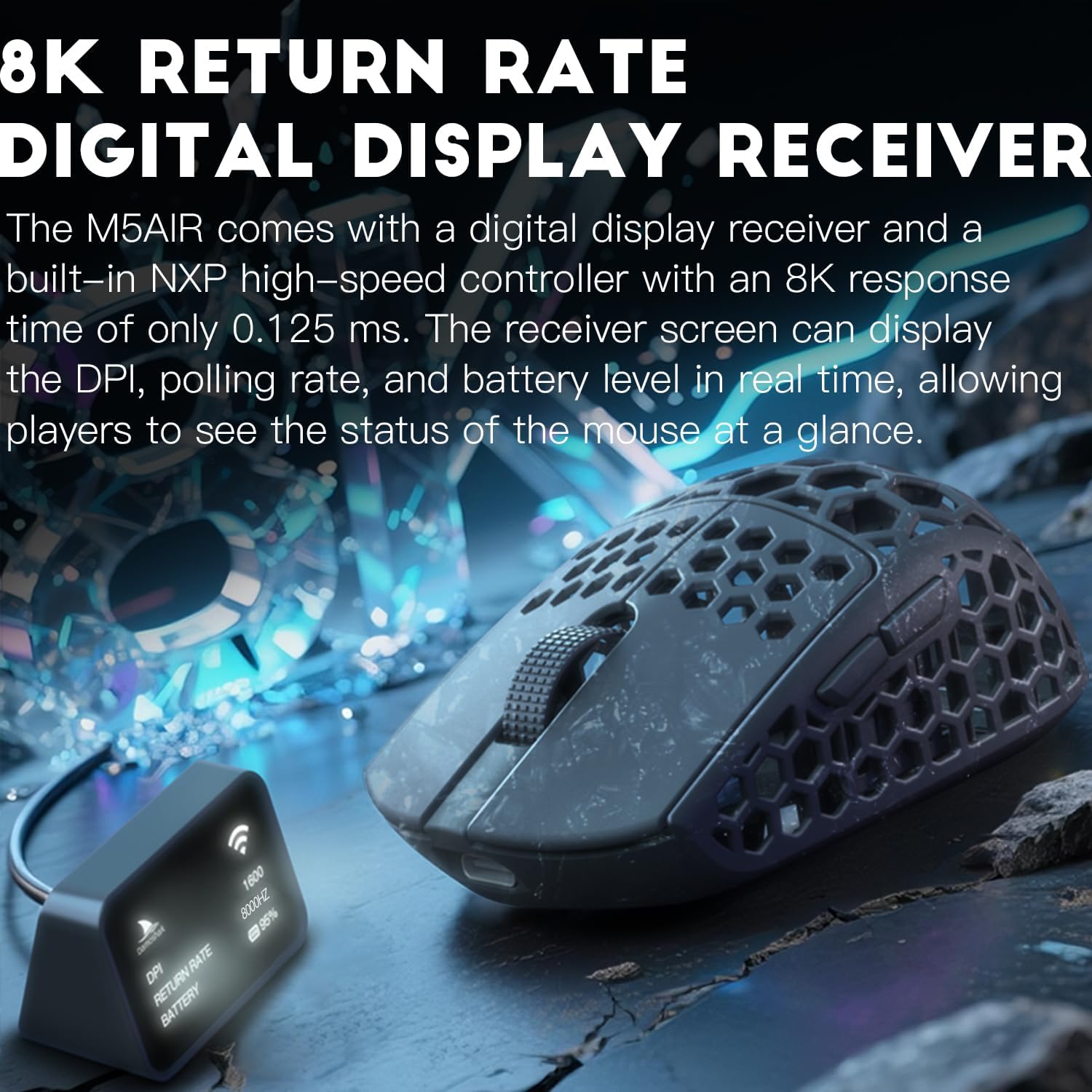 Darmoshark M5Air Mini Fingertip Grasp Gaming Mouse Carbon Fiber,Tri-Mode 8K/Bluetooth Mouse Up to 30000DPI,PAW3950 Optical Sensor Lightweight 31g,5 programmable Button,Computer Mouse for Laptop,PC,Mac