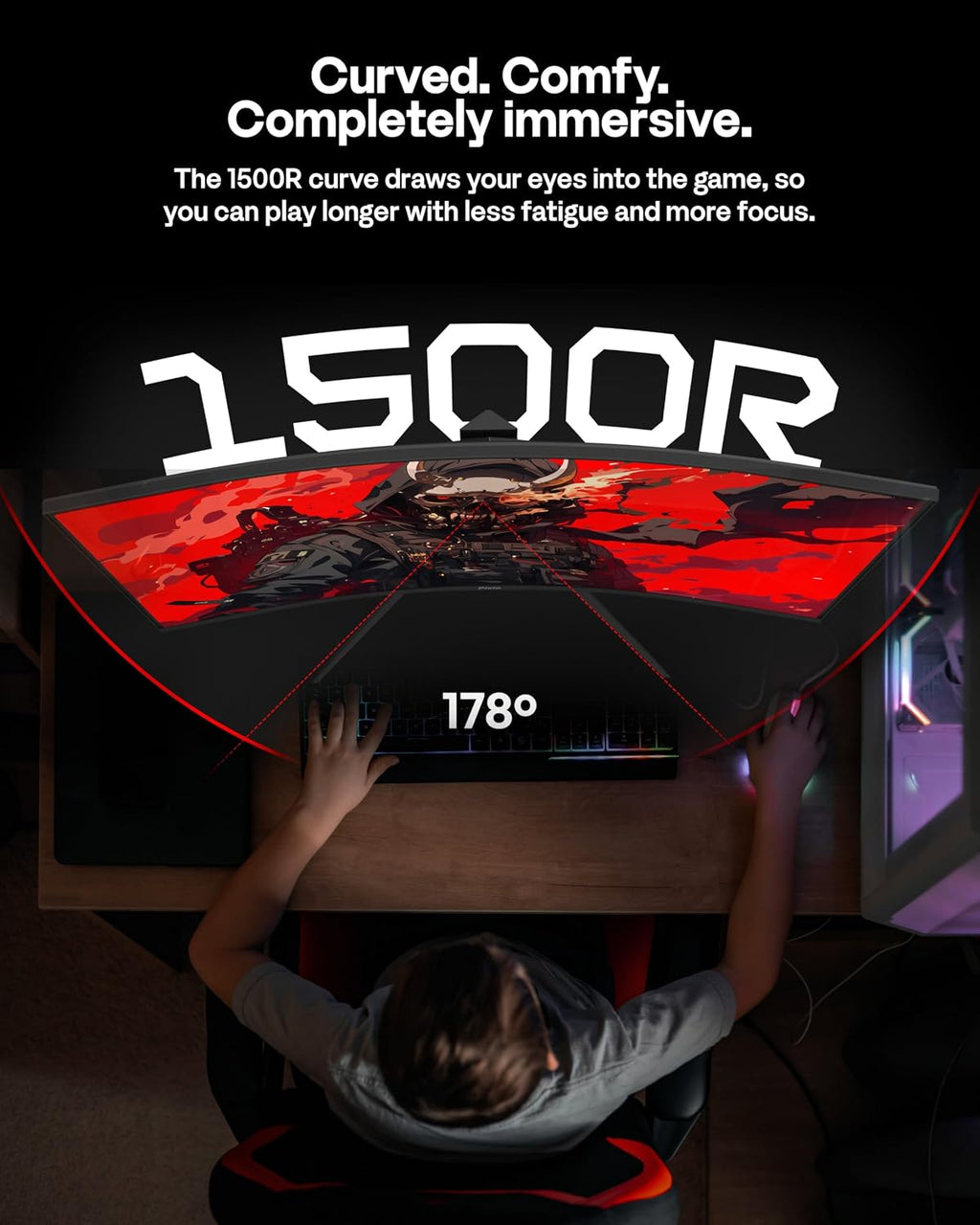 Pixio PXC328 32 inch 180Hz Refresh Rate QHD 1440p Resolution 1500R Curved Fast VA Panel 1ms GTG Response Time Adaptive Sync HDR Curved Gaming Monitor