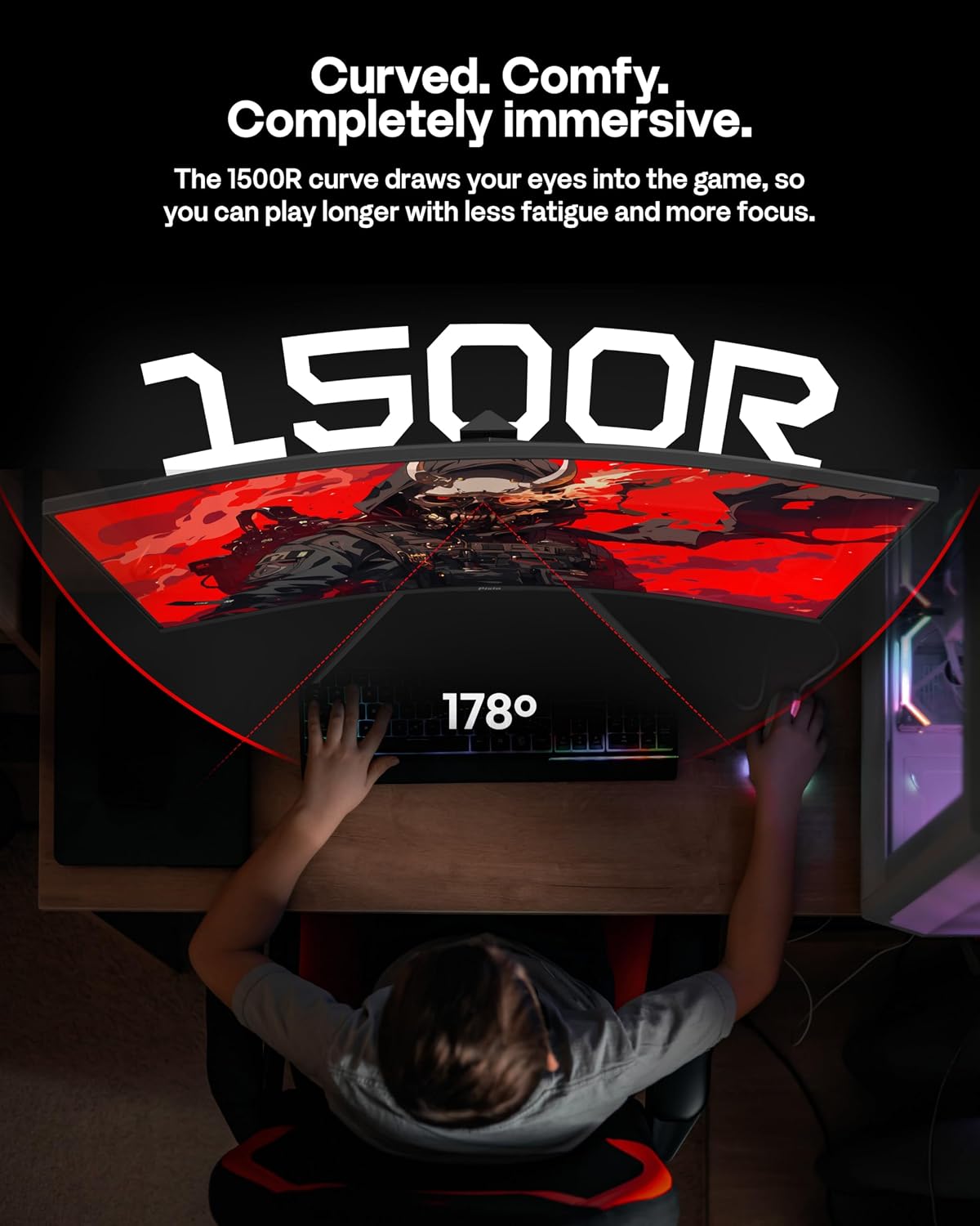 Pixio PXC328 32 inch 180Hz Refresh Rate QHD 1440p Resolution 1500R Curved Fast VA Panel 1ms GTG Response Time Adaptive Sync HDR Curved Gaming Monitor