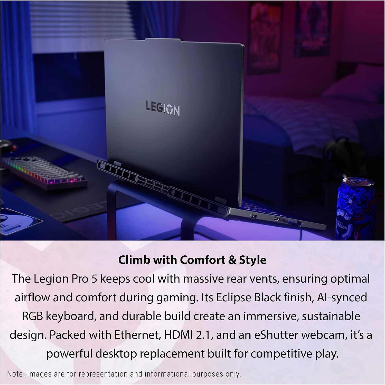 Lenovo Legion Pro 5 Gaming Laptop, Intel Ultra 7-255HX, 32 GB DDR5 RAM, 2 TB PCIe SSD, 16' WQXGA (2560x1600) 165Hz Display, Nvidia G-Force RTX 5070, 24-Zone RGB Backlit, W11 Home, Eclipse Black