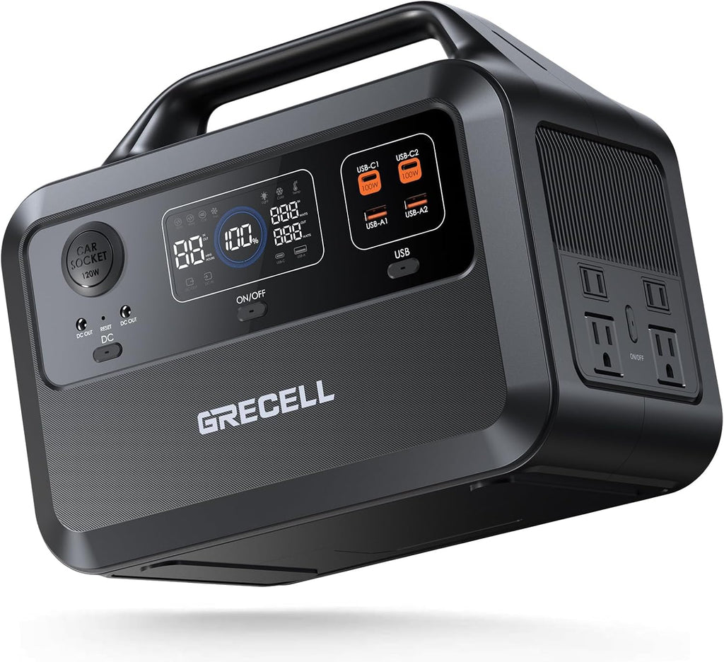 GRECELL Portable Power Station 600W 460Wh Solar Generator(Surge 1200W), 460Wh Backup LiFePO4 Battery for Outdoor Home Emergency