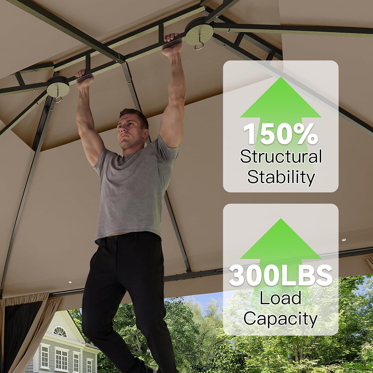 AOXUN Outdoor Gazebo for Patio 8x8 Metal Frame Canopy with Double Roofs Heavy Duty Party Tent and Shelter with Mosquito Netting and Privacy Screen for Backyard, Lawn, Garden, Deck (Khaki)