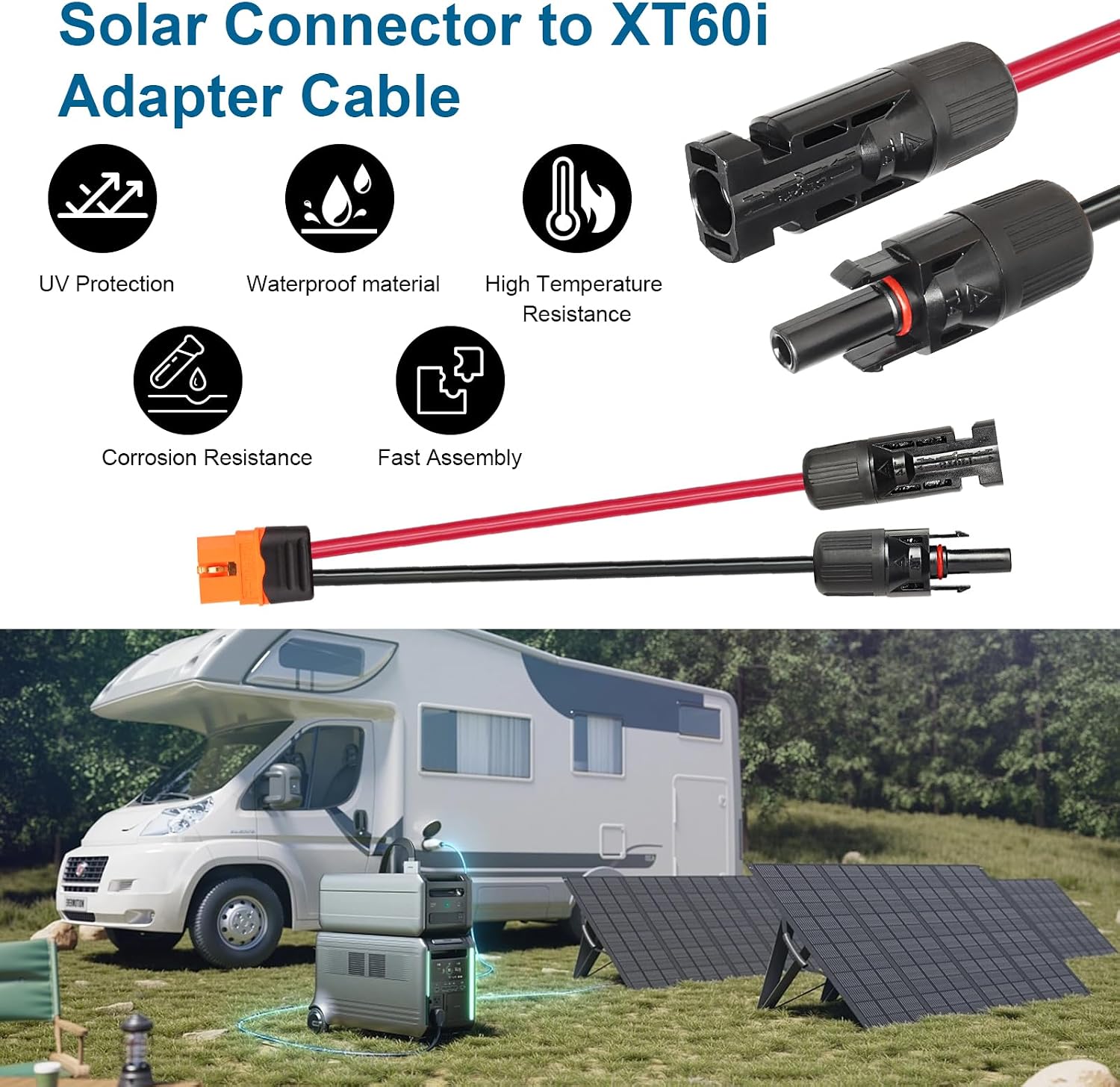 MOOKEERF Solar to XT60i Cable 10AWG - 150FT Solar Panel to XT60i Adapter Connector XT60i-F Extension Cable for Portable Power Station Solar Generator