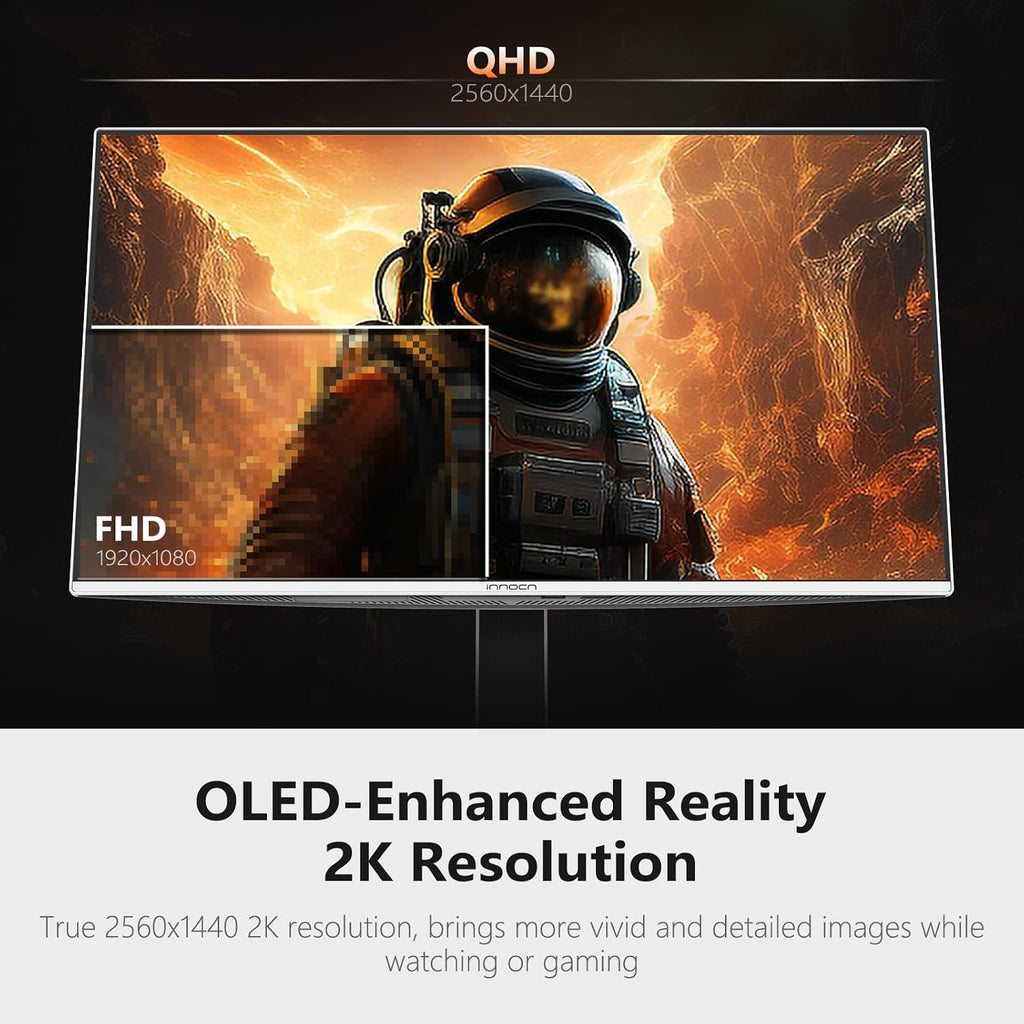 INNOCN 27' OLED 2K QHD 2560 x 1440p 500Hz Gaming Monitor, Gaming Console Ready, VRR, G-SYNC Compatible, HDR 500, 0.03ms, FPS/RTS, HDMI 2.1, DP, Speaker, Pivot Adjustable Stand - GA27M1Q