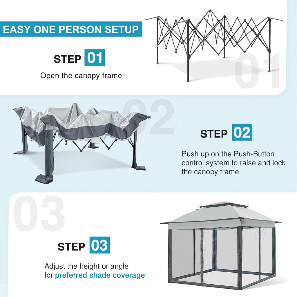 EAGLE PEAK 11x11 Pop Up Gazebo with Mesh Netting, Easy Up Screened Canopy for Patio and Backyard, Easy Set up Outdoor Gazebo (Gray)