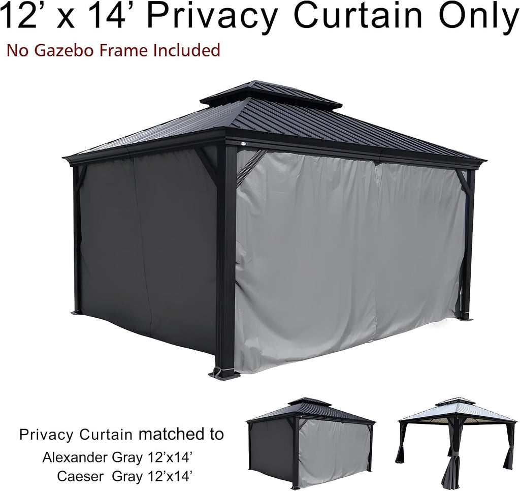 Kozyard 12' x 14'Outdoor Gazebo Privacy Curtain Sidewall, Waterproof Patio Privacy Curtain with Center-Zip Design, Replacement for Hardtop Gazebo Gray