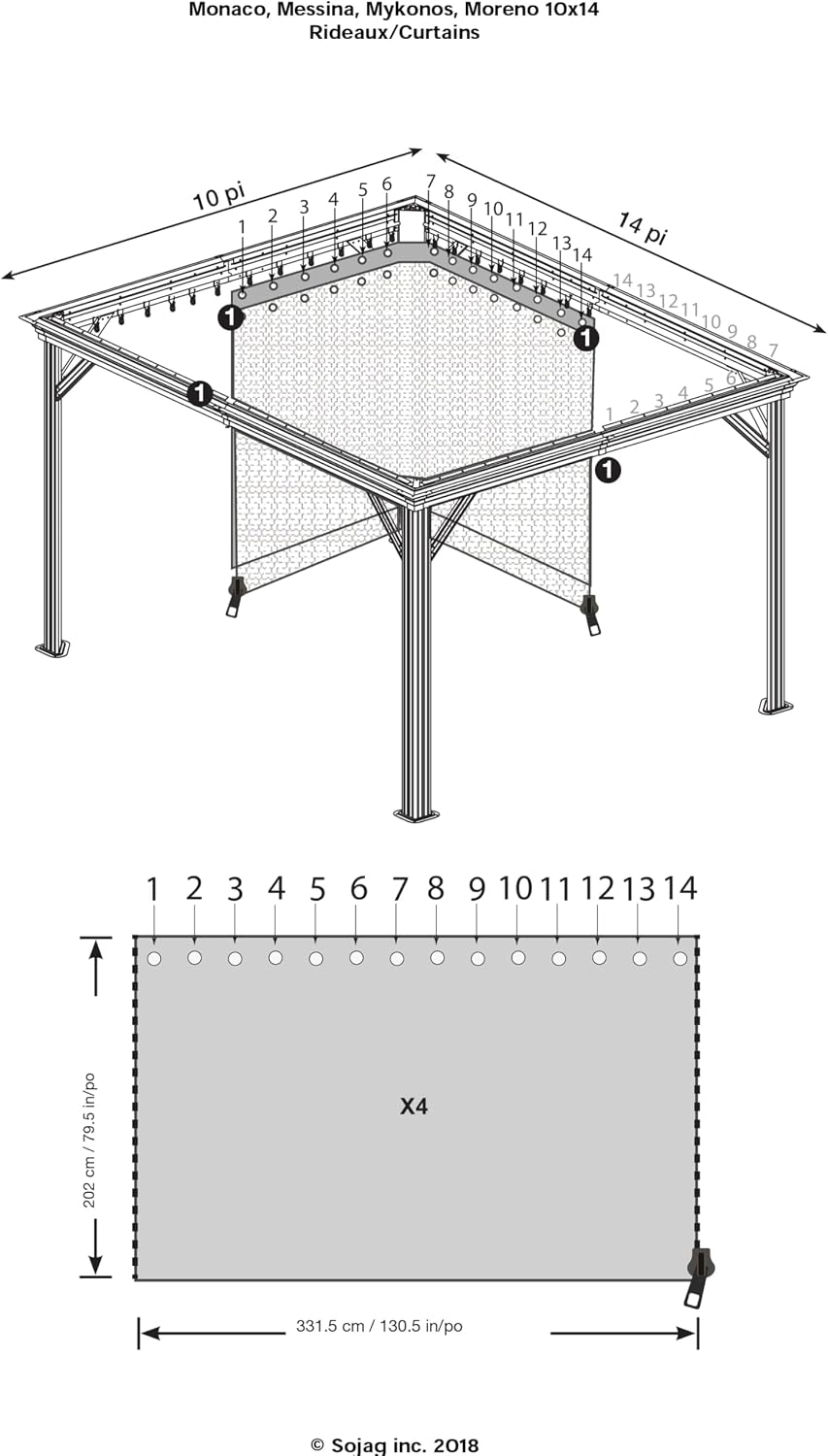 Sojag Grey Curtains for Monaco/Messina/Mykonos/Moreno Gazebos, 10 Ft. X 14 Ft., Spun, Outdoor Shades